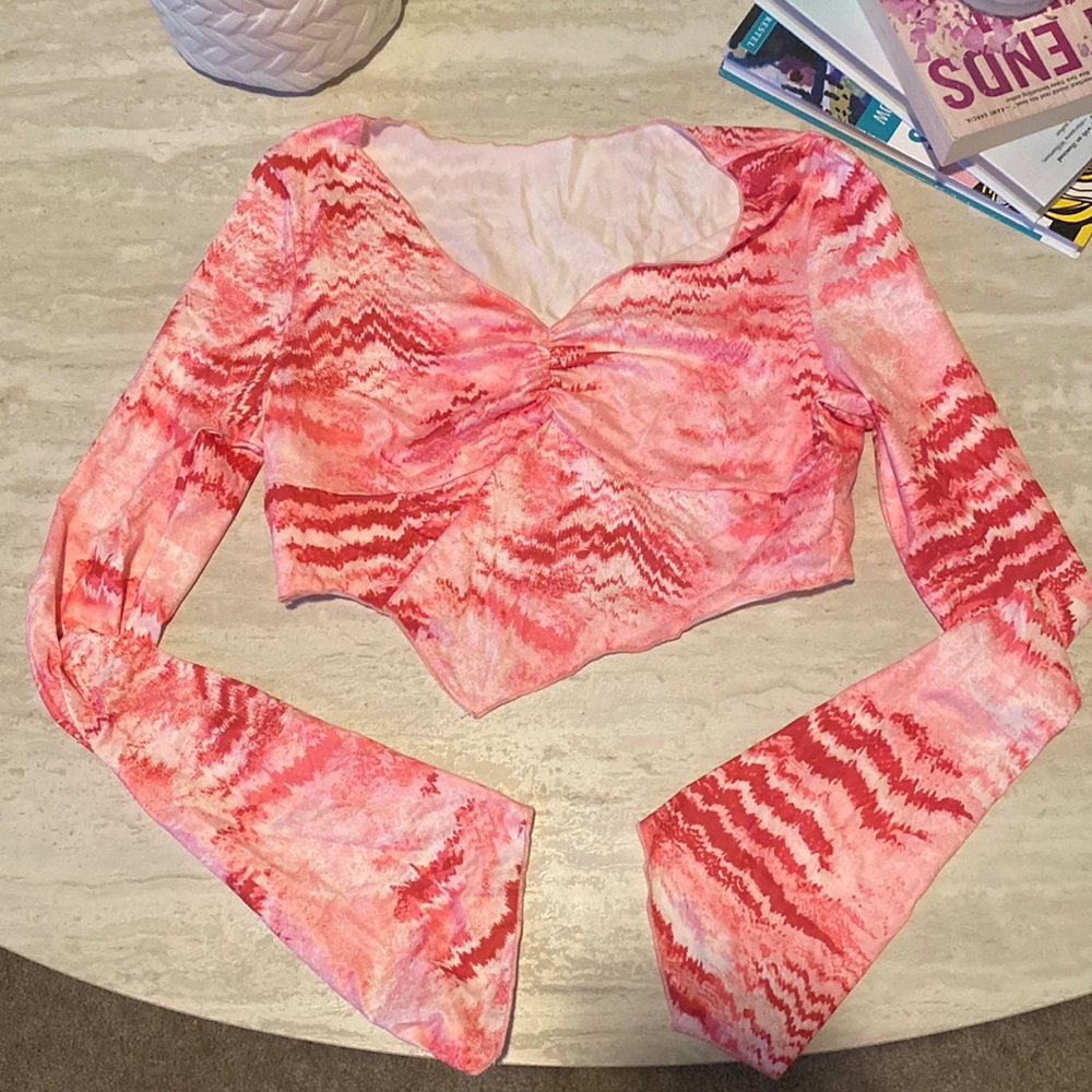Pink Patterned Long Sleeve Crop Top | Size S